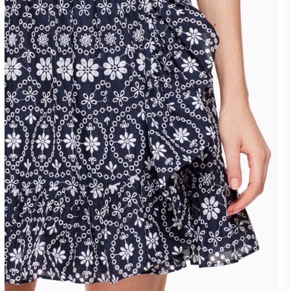 kate spade Dresses & Skirts - Kate Spade Navy Blue Eyelet Ruffle Wrap Skirt